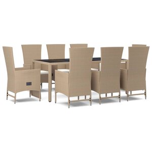 vidaXL Ensemble à manger de jardin et coussins 9 Pièces beige Poly rotin