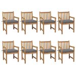 vidaXL Chaises de jardin lot de 8 avec coussins gris Bois teck solide
