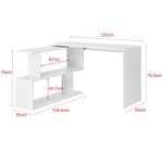 Bureau gigogne design avec partie étagère bureau de coin extension panneau de particules mélaminé 77 x 120 x 50 cm blanc 03_0004707