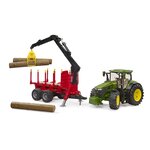 Bruder 03154 - John Deere 7R avec remorque forestière et 4 troncs d'arbre