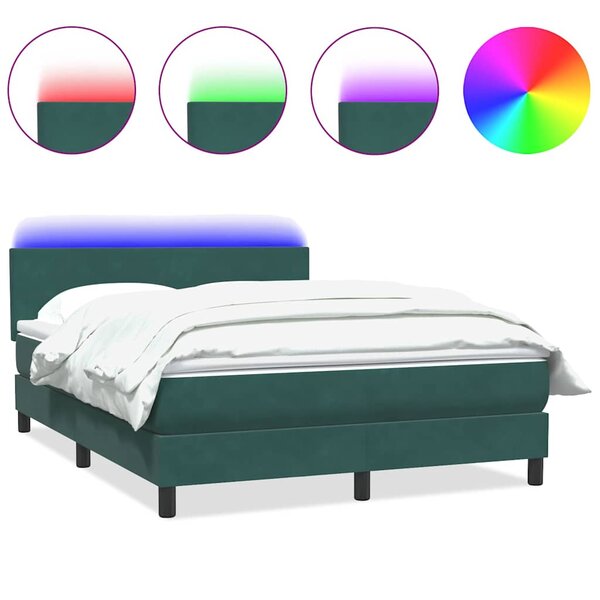 vidaXL Sommier à lattes de lit et matelas et LED vert foncé 160x220cm velours