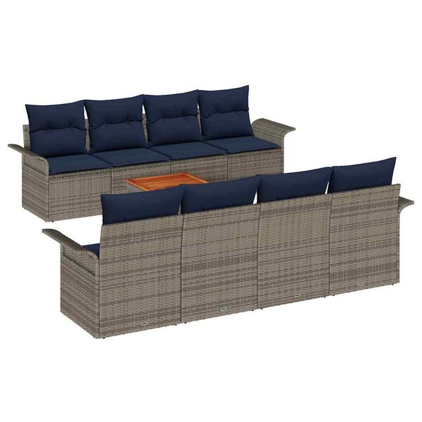 vidaXL Ensemble de canapé de jardin avec coussin 9 Pièces Gris et marine