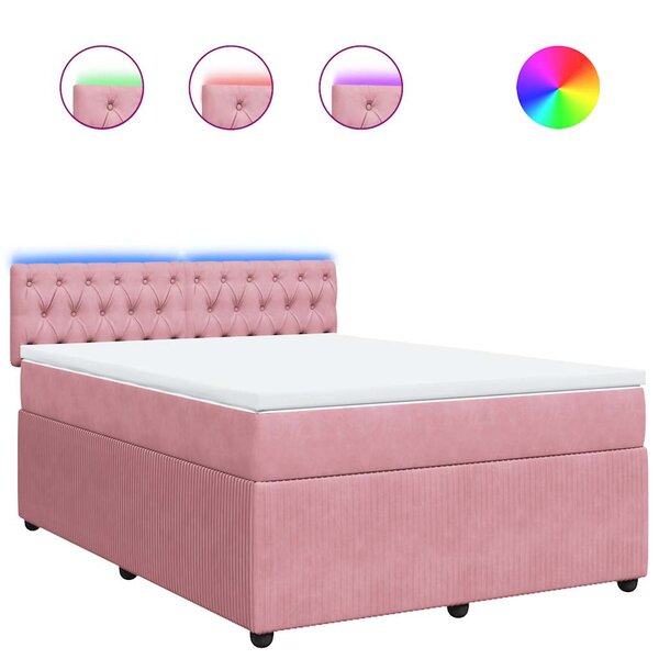 vidaXL Sommier à lattes de lit avec matelas Rose 140x190 cm Velours