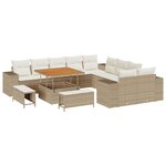vidaXL Ensemble de canapé de jardin 13 pièces avec coussins en poly rotin beige et en acacia.