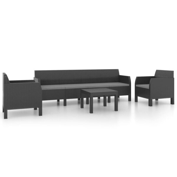 vidaXL Salon de jardin 4 Pièces avec coussins PP Rotin Anthracite