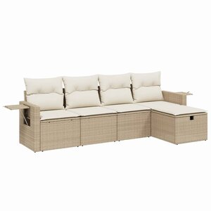 vidaXL Salon de jardin avec coussins 5 Pièces beige résine tressée