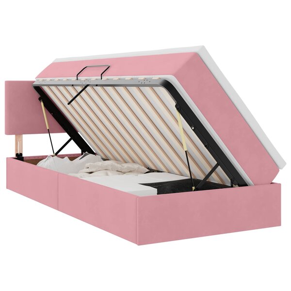 vidaXL Lit de Rangement avec tête de lit Rose 90 x 200 cm Velours