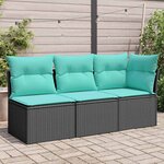vidaXL Canapé de jardin avec coussins 3 places noir résine tressée