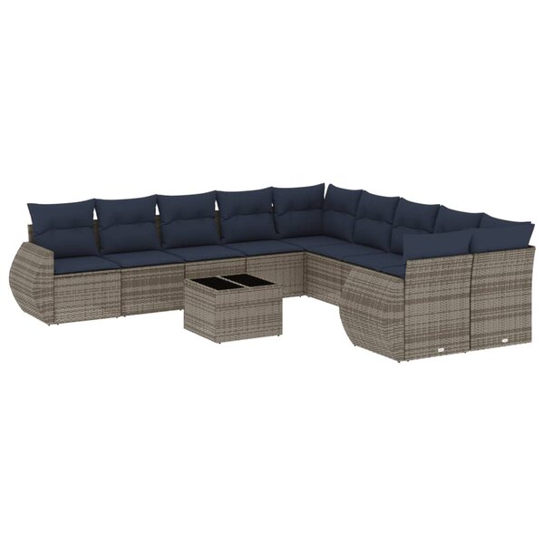 vidaXL Salon de jardin 11 Pièces avec coussins gris résine tressée
