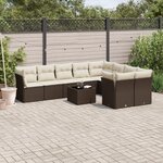 vidaXL Salon de jardin 10 Pièces avec coussins marron résine tressée