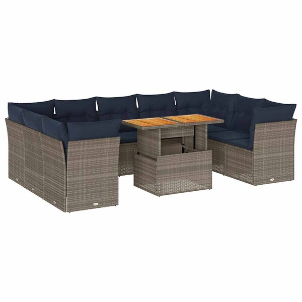 vidaXL Salon de jardin avec coussins 10 Pièces gris résine tressée