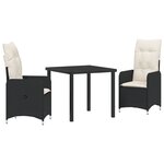 vidaXL Set de Salle à Manger de Jardin 3 Pièces avec Coussins Noirs en Poly Rattan