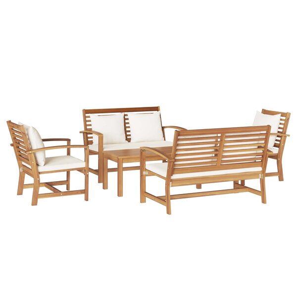 vidaXL Ensemble de canapé de jardin 5 pc Naturel Bois de teck massif