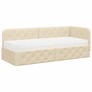 vidaXL Cadre de lit d'angle avec matelas Crème 80 x 200 cm tissu