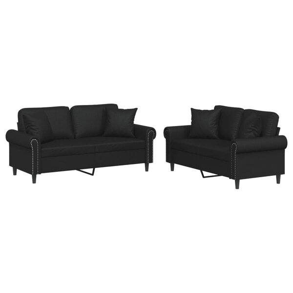 vidaXL Ensemble de canapés 2 Pièces avec coussins noir similicuir