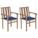 vidaXL Chaises de jardin lot de 2 et coussins bleu royal Bois de teck