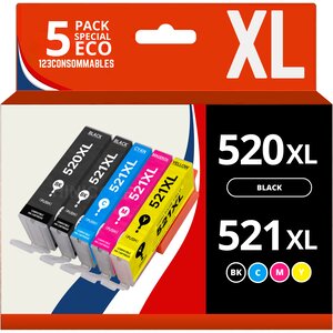 123CONSOMMABLES - PGI-520 CLI-521 - Cartouches d'encre compatibles pour Canon Pixma IP3600 IP4600 IP4600X IP4700 MP540 MP550 MP560 MP620 MP630 MP640 MP640R MP980 MP990 MX860 MX870 (Lot de 5)