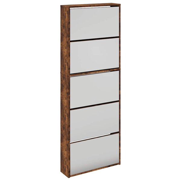 vidaXL Armoire à chaussures miroir 5 niveaux chêne fumé 63x17x169 5 cm