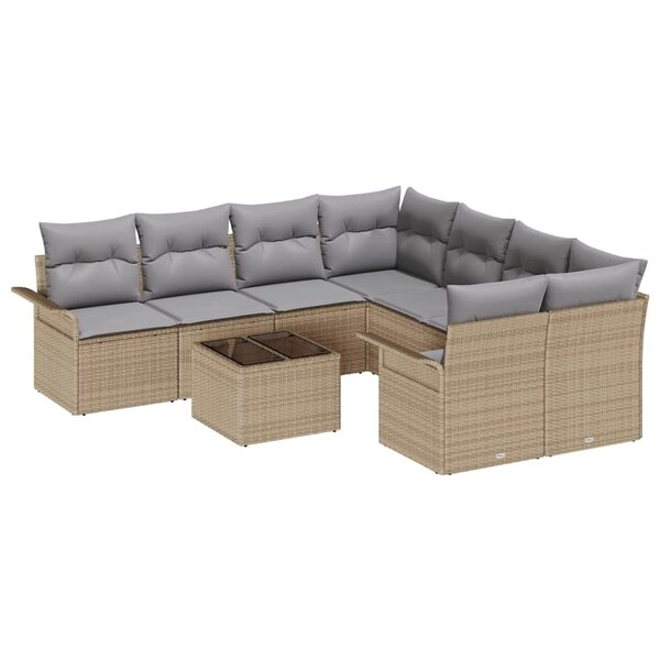 vidaXL Ensemble de canapé de jardin 9 Pièces Beige et gris polyrotin