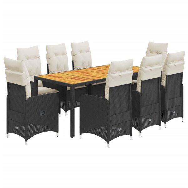 vidaXL Ensemble de bistro de jardin 9 Pièces coussins noir poly rotin