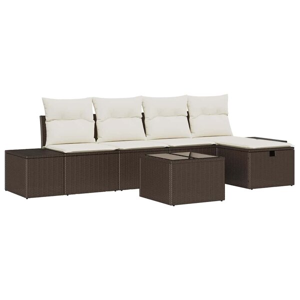 vidaXL Ensemble de canapé de jardin 6 Pièces Marron Poly rotin
