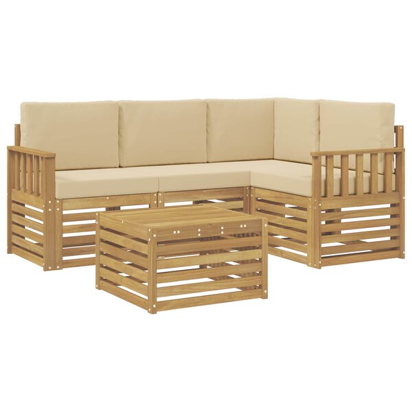 vidaXL Ensemble de canapés d'extérieur 5 Pièces Blanc et Beige