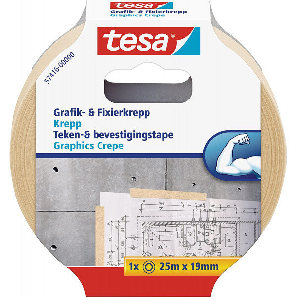 Ruban adhésif de fixation crêpé krepp tesa 25m x 19mm