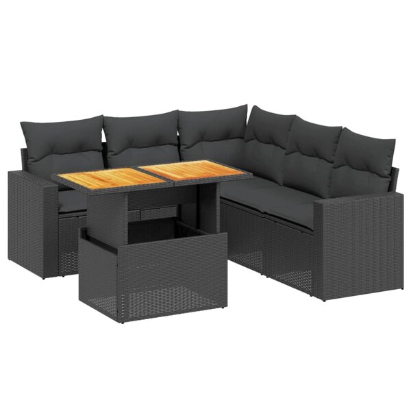 vidaXL Salon de jardin 6 Pièces avec coussins noir résine tressée