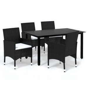 vidaXL Ensemble à dîner de jardin avec coussins 5 Pièces poly rotin noir