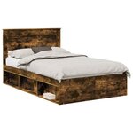 vidaXL Cadre de lit avec matelas Chêne fumé 120 x 190 cm Pin massif