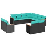 vidaXL Salon de jardin 11 Pièces avec coussins noir résine tressée