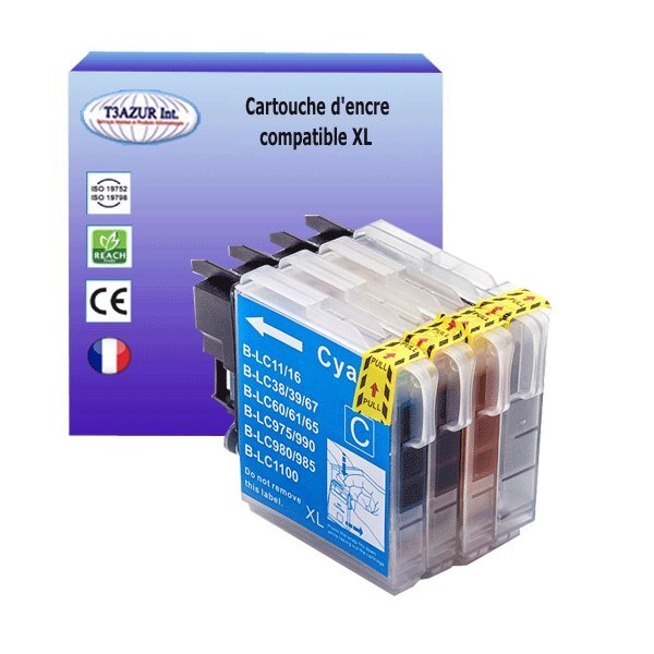 T3AZUR - 4x Cartouches compatibles avec Brother LC980XL  LC1100XL  LC985XL