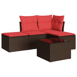 vidaXL Salon de jardin avec coussins 5 Pièces marron résine tressée