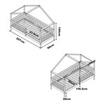 Lit Kae cabane barrière naturel + matelas