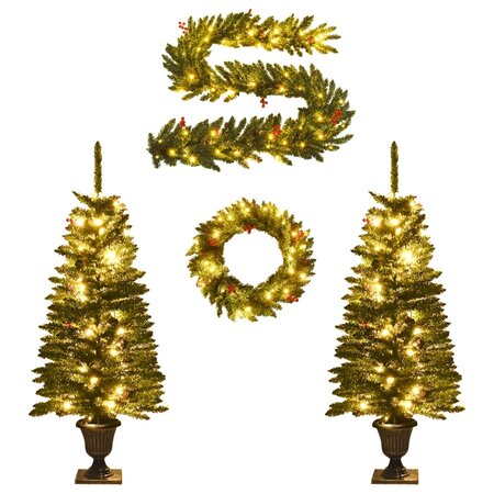 vidaXL Arbres de Noël artificiels 2 Pièces et couronne  guirlande et LED