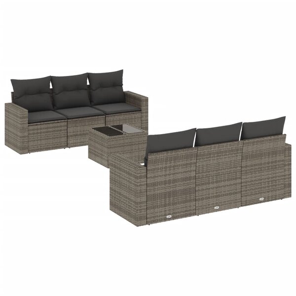 vidaXL Salon de jardin avec coussins 7 Pièces gris résine tressée