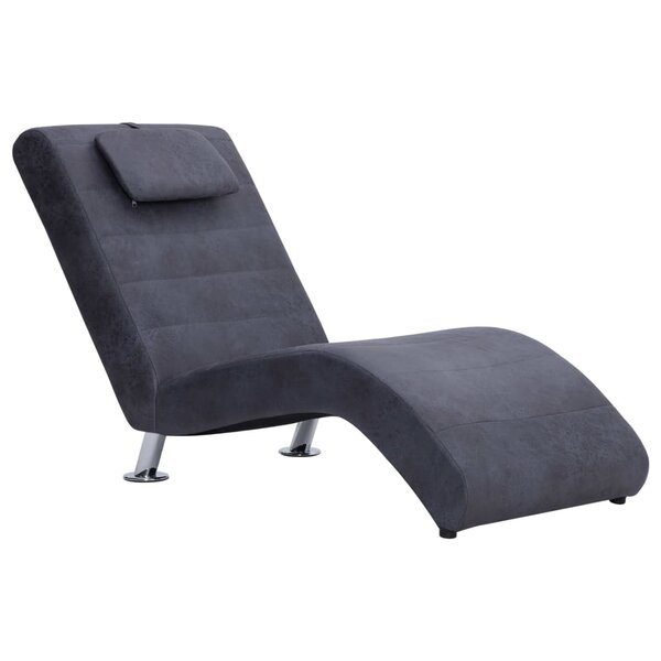 vidaXL Chaise longue avec oreiller Gris Similicuir daim