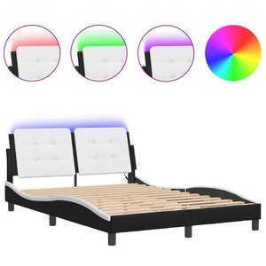 vidaXL Cadre de lit avec LED sans matelas Zadar noir et blanc 140x190 cm