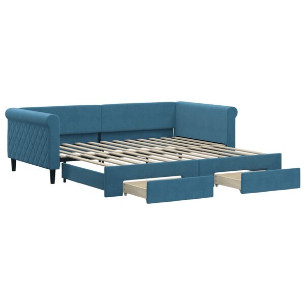 vidaXL Lit de jour avec gigogne et tiroirs sans matelas bleu 100x200cm