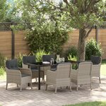 vidaXL Ensemble de salle à manger de jardin 7 pièces avec coussins Gris clair Poly Rattan