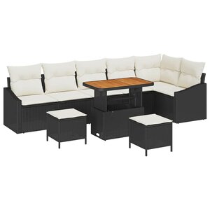 vidaXL Ensemble de canapé de jardin avec coussin 9 Pièces Noir Poly rotin