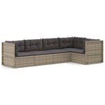 vidaXL Salon de jardin 5 Pièces avec coussins Gris Résine tressée