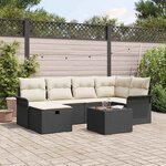 vidaXL Ensemble de canapé de jardin avec coussin 7 Pièces Noir et crème