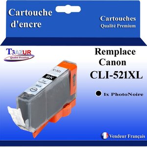 T3AZUR - Cartouche compatibles avec Canon CLI521 CLI-521 XL pour Canon Pixma iP3600 iP4600 iP4700 MP540 MP550 MP560 - Photo Noire