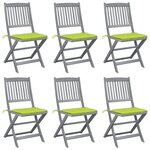 vidaXL Chaises pliables d'extérieur lot de 6 et coussins Bois d'acacia