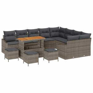 vidaXL Ensemble de canapé de jardin avec coussin 13 Pièces Gris polyrotin