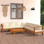 vidaXL Salon de jardin 8 Pièces avec coussins blanc crème Bois d'acacia