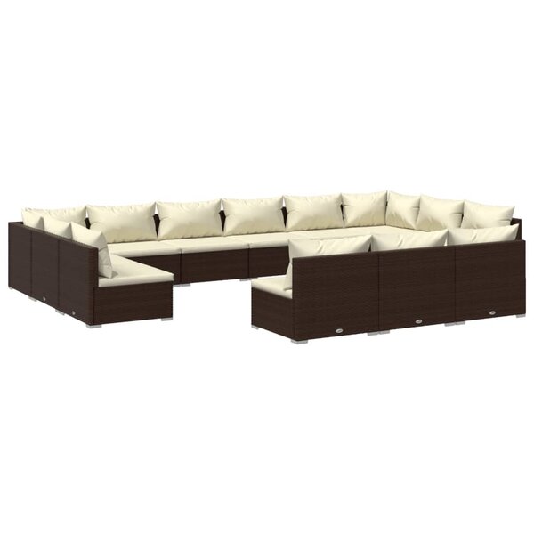 vidaXL Salon de jardin 13 Pièces avec coussins Marron Résine tressée