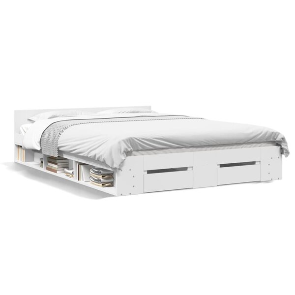 vidaXL Cadre de lit avec tiroirs sans matelas blanc 150x200 cm