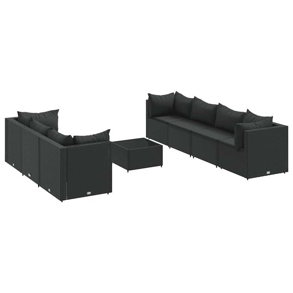 vidaXL Salon de jardin 8 Pièces avec coussins noir résine tressée